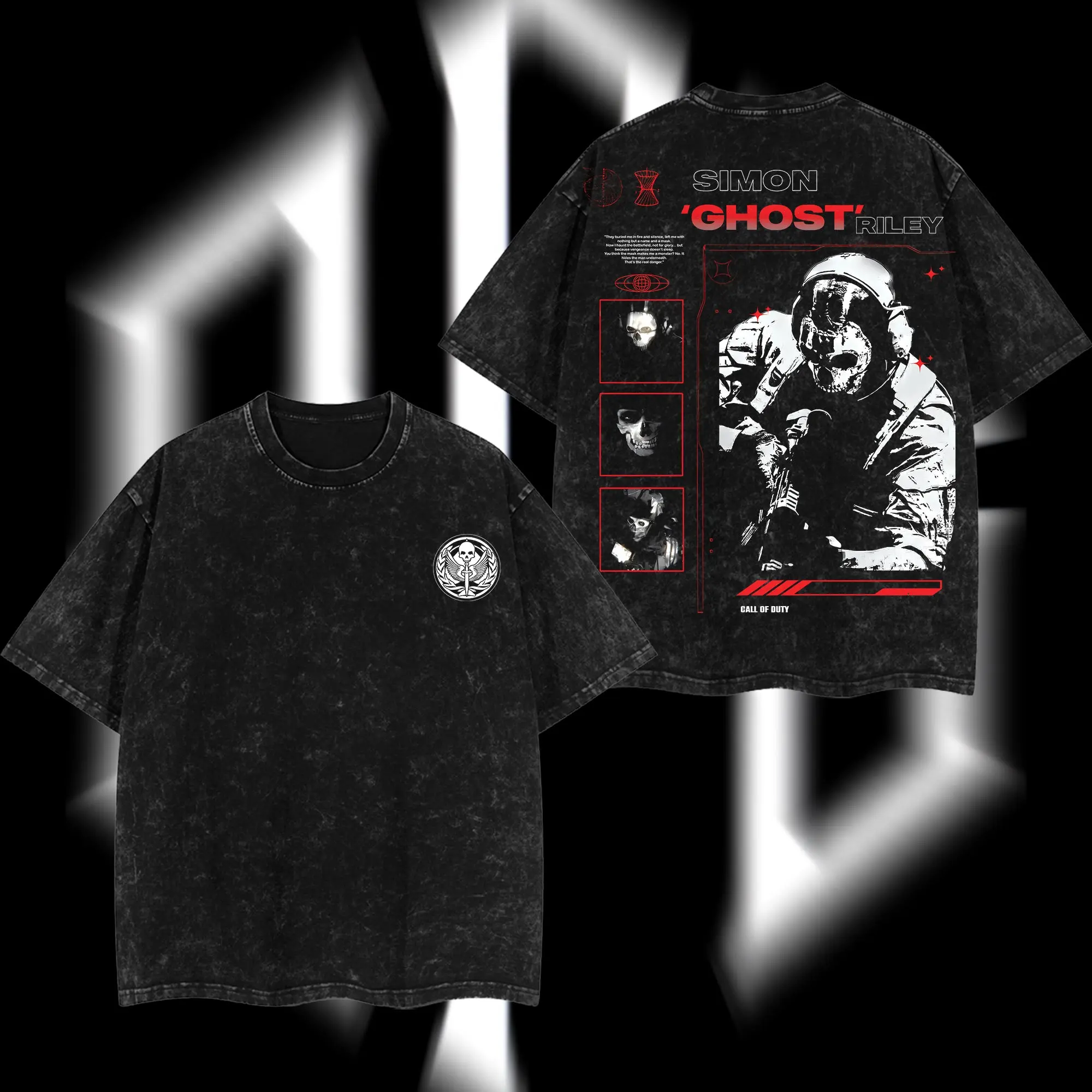 [Collection] Simon "Ghost" Riley Skull Mask Warrior Call of Duty: Modern Warfare II Edition Double Printed Oversize Lightweight Acid Washed Tee