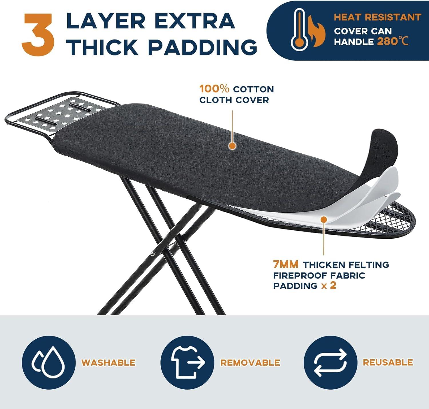 Ironing Board Full Size 54"x13" Heavy Duty Compact Ironing Board with Iron Rest, Heat Resistant Cover with Ultra Thick Padding, Height Adjustable Sturdy Iron Stand, Black