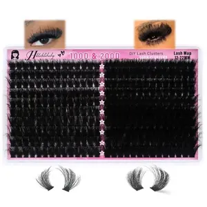 Lash Clusters 100D+200D Mega Thick Lashes Clusters 12-22mm Wispy Individual Thick Volume Lashes Cluster Eyelash Extensions 280Pcs DIY Lash Extension at Home, by Hushlibaby(Plant Fiber)