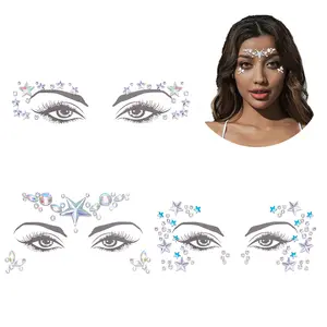 Crystal  Makeup Star Face Stickers Crystdl Face Jewels Rhinestone Silver Rave Party Accessories for Women and Girls