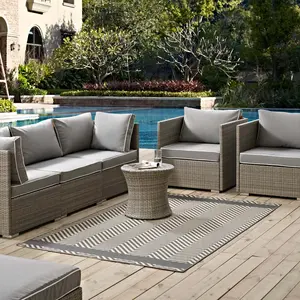 Modway Optica Chevron With End Borders 5x8 Indoor and Outdoor Area Rug in Gray and Beige