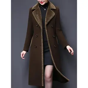 Women's double breasted lapel mid length wool jacket can be paired with a raincoat