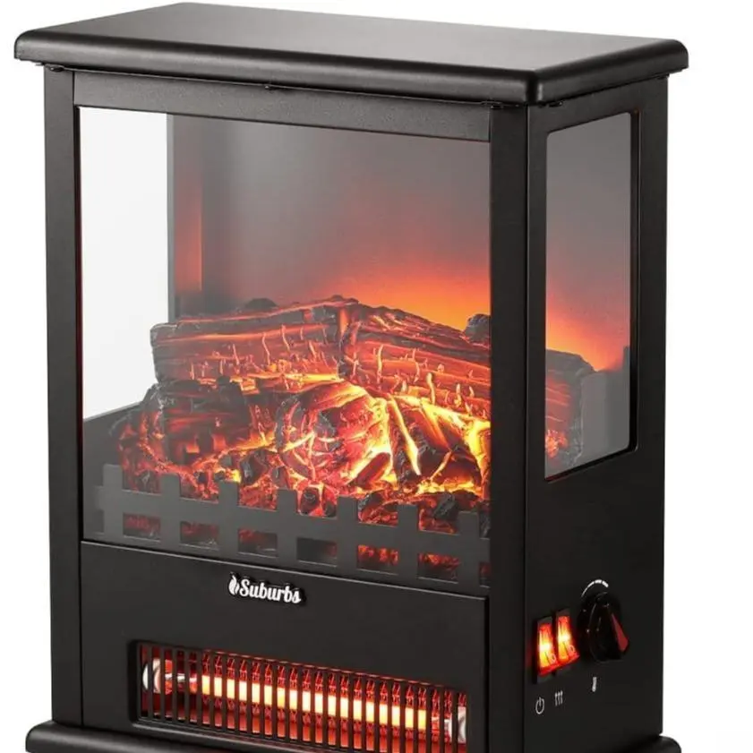 【Christmas Gift】17 Inch Freestanding Electric Fireplace Stove, Cold Rolled Steel Plate & Tempered Glass,