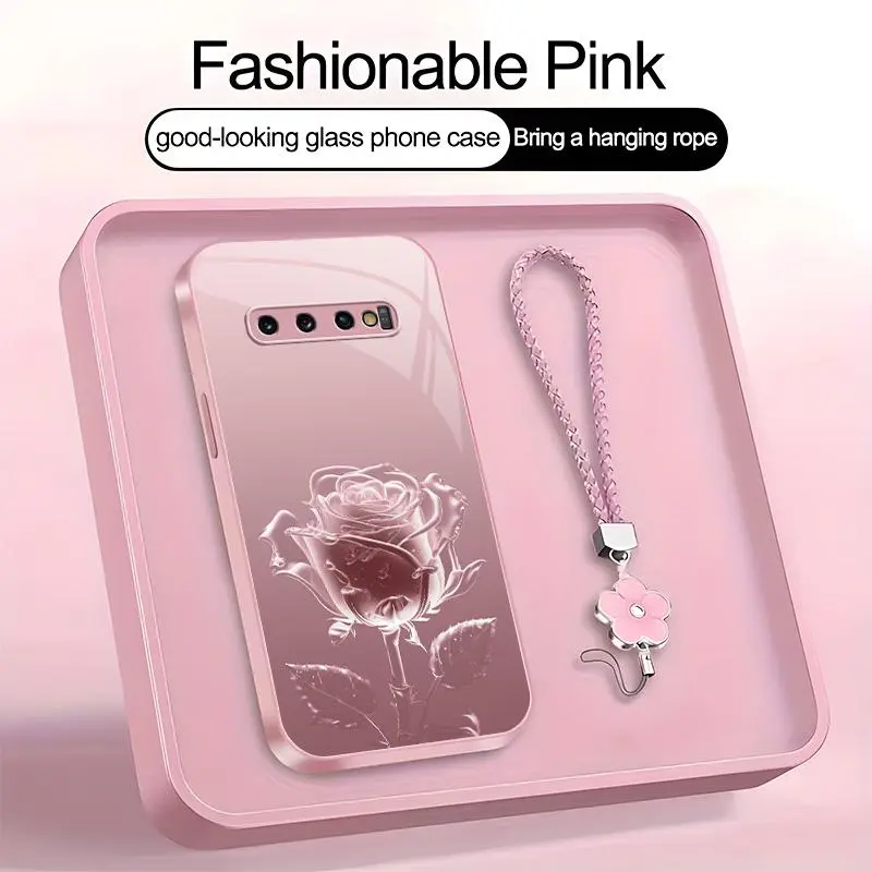 Suitable for [Galaxy S10 Plus] high-end phone case，a beautiful four-leaf clover lanyard is included,imple and elegant crystal rose pattern,a variety of colors are available for you to choose from YM99