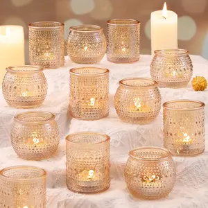 16 Pcs Gold Votive Candle Holders- Gold Centerpieces for Tables, Assorted Tealight Candle Holders for Wedding Table Decor, Rehearsal Dinner, Engagement, Birthday Party Decorations