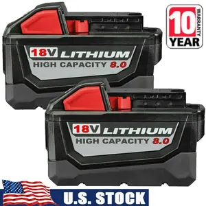 High quality 2 PACK 8.0 AH For Milwaukee for M18 Lithium Extended Capacity Battery 48-11-1860