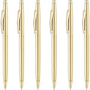 Gold Ballpoint Pens 6 Pcs Slim Metal 1 mm Black Ink for Office Business Students Teachers Wedding Guests High Performance Quality Surface