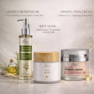Liza's Beauty Line Night Care Routine - Makeup Remover Oil, Firming Neck Cream, Rice Mask for Brightening & Nourishing Skin