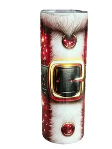 Amy's Tumbler Junkies Santa Suit Christmas 20oz Skinny Straight Sublimation Tumbler with Lid & Straw - Classic Red White Design for Hot Cocoa & Eggnog - Holiday Drinkware