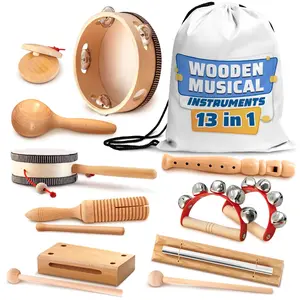 Wooden Musical Instruments Set – 13-Piece Music Instruments Kit with Durable Storage Bag – Enhances  and Coordination – Percussion Instrument| Good Gift for Music-Loving Families