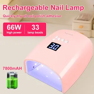 Cordless UV Nail Lamp, 60W Rechargeable Professional UV Light for Gel Nails, Portable Wireless LED Nail Dryer Fast Charger Curing Lamp 5 Timers for Salon or Home