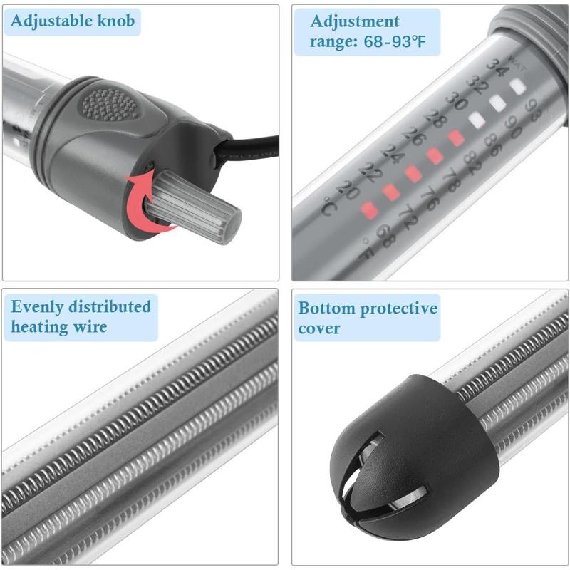 25W 50W 100W 200W 300W Adjustable Aquarium Heater, Submersible Fish Tank Heater Thermostat with Suction Cup (50W)