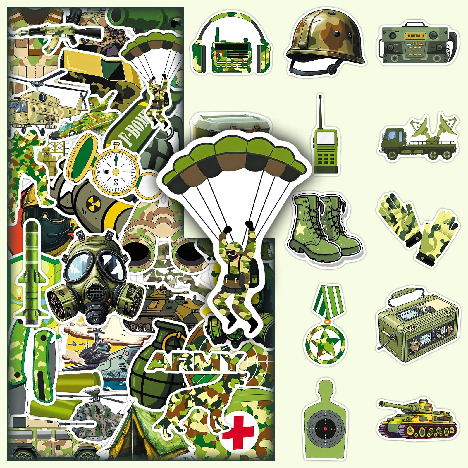 50pcs Military Equipment Creative Design Stickers, Cool & Personality Decoration DIY for Scrapbook, Phone Case, Water Bottle