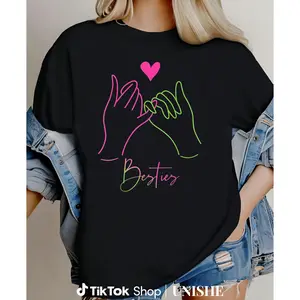 Friends Forever Heart Hands T-Shirt – Unisex Cotton Casual Top Round Neck Breathable