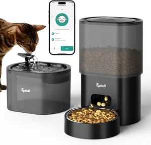 Automatic Smart Cat Feeder and Water Fountain, 3L WiFi Timed Pet Food Dispenser and 2.5L Water Dispenser with APP for Cats and Dogs, Voice Recorder, Stainless Steel Bowl, Low Noise, Dual Power Supply catwaterfountain