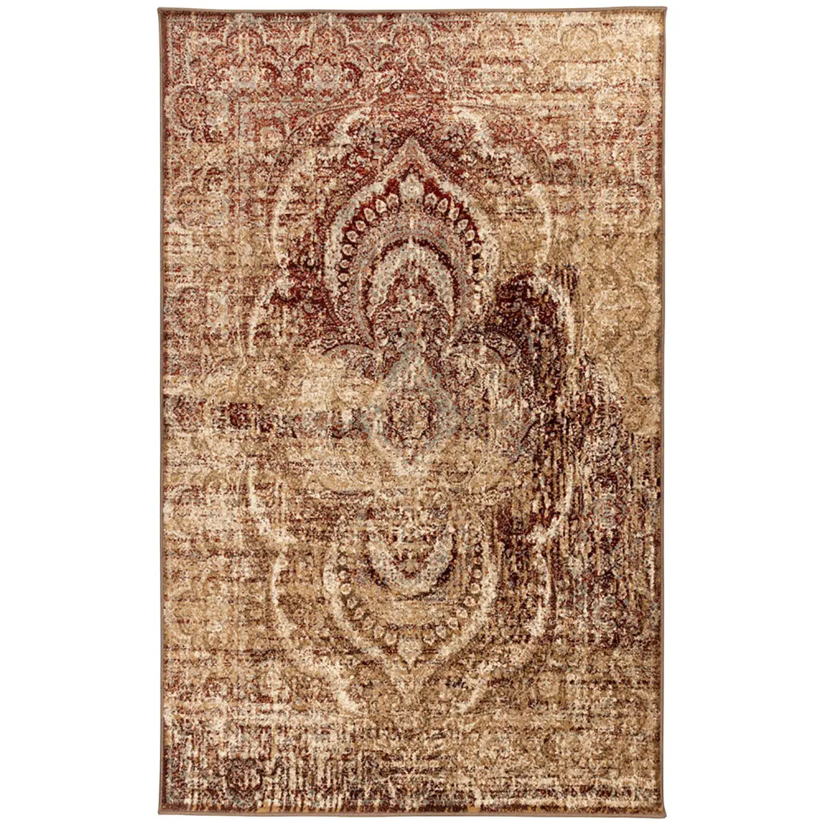 HomeRoots 6 x 9 ft Indoor Maroon & Gold Abstract Power-Loom Distressed Rectangle Modern Floor Rug - Stain Resistant, Area Rug Cleaning Compatible, Ideal for Kids Room, Bedroom