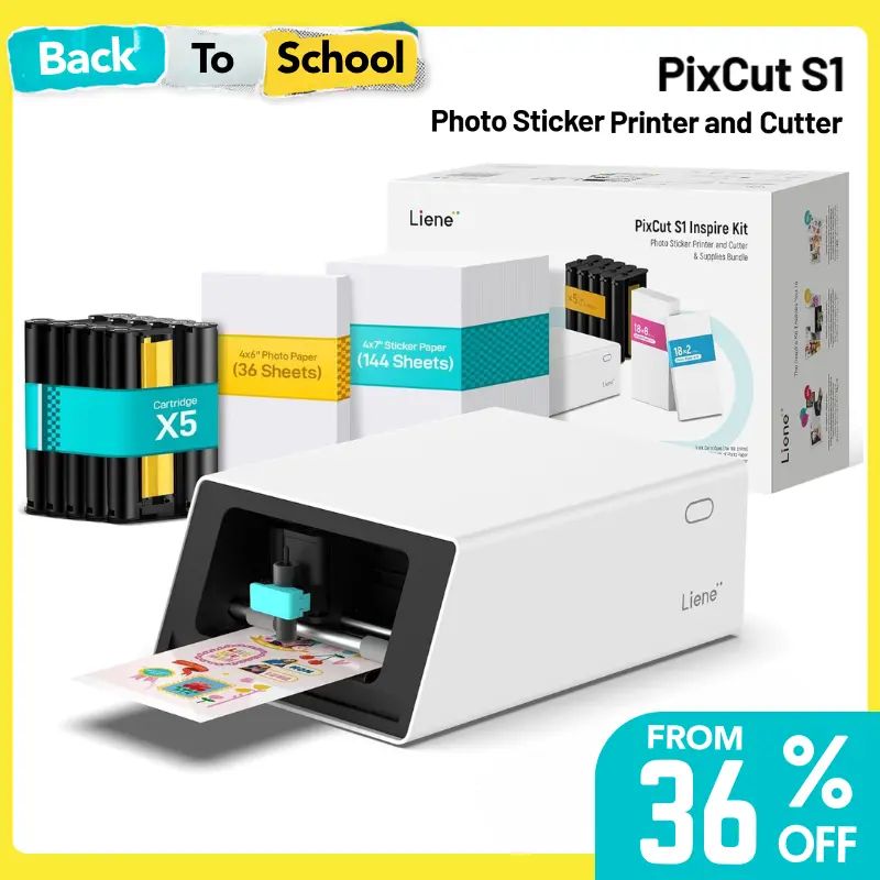 Liene PixCut S1 Color Sticker Printer & Cutting Machine - All-in-One Sticker Maker for DIY Crafts, Custom Labels & Gifts, Thermal Dye-Sublimation   Photo Printer, 300 DPI, Precise AI Auto-Cutting, AI Design App Support, Back to School, Home Decor
