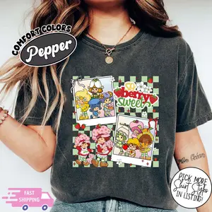 80's Cartoon Characters Rainbow Shirt, Comfort Colors Cartoon Friends Nostalgia Shirt, Care Bears And Strawberry Tee 6BM7G