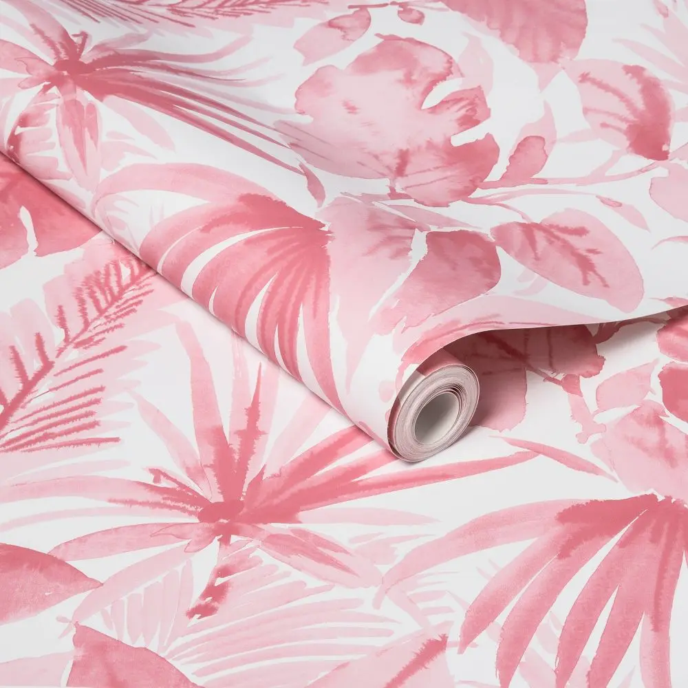 Tropical Leaves Peel & Stick Wallpaper Pink - Opalhouse: Removable Vinyl Botanical Leaf Pattern Self-Adhesive 27.5 Sq Ft Coverage