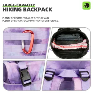 18.49gal Patriotic Purple Tie-Dye Hiking Backpack - Lightweight, Large Capacity with American Flag Patch, Waterproof Oxford Fabric, Adjustable Shoulder Straps for Trekking, Climbing & Camping