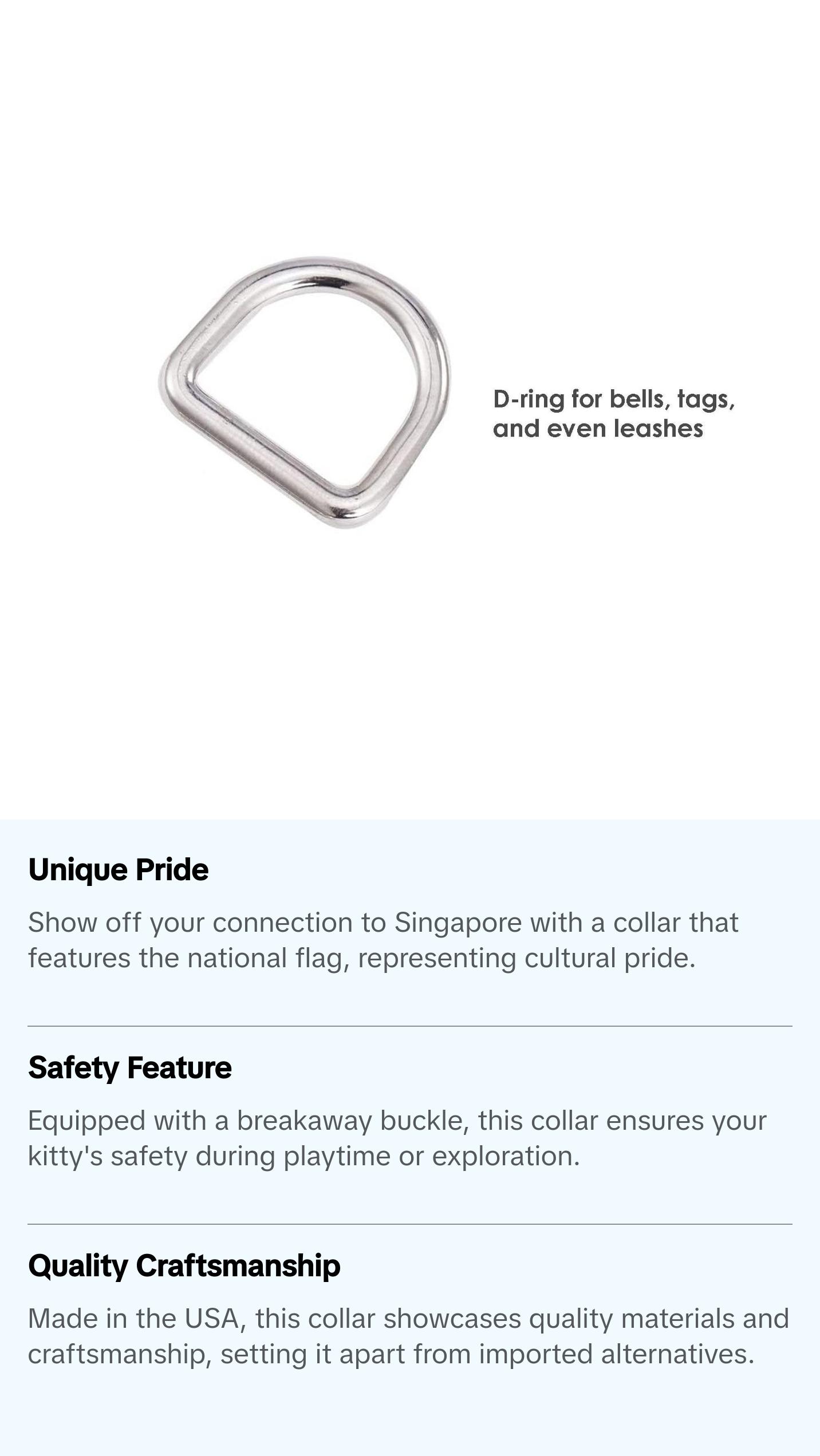 Cat Collar with Singapore Flag | Great For National Holidays, Festivals, Parades, Sporting Events, Pride Events