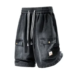 New summer loose workwear shorts for men, collegiate casual high-street denim shorts for men, drawstring design trendy versatile multi-pocket men’s shorts, #SummerVibes