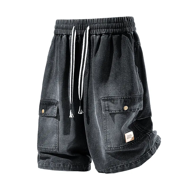 New summer loose workwear shorts for men, collegiate casual high-street denim shorts for men, drawstring design trendy versatile multi-pocket men’s shorts, #SummerWins #fathersdaygift Stylish
