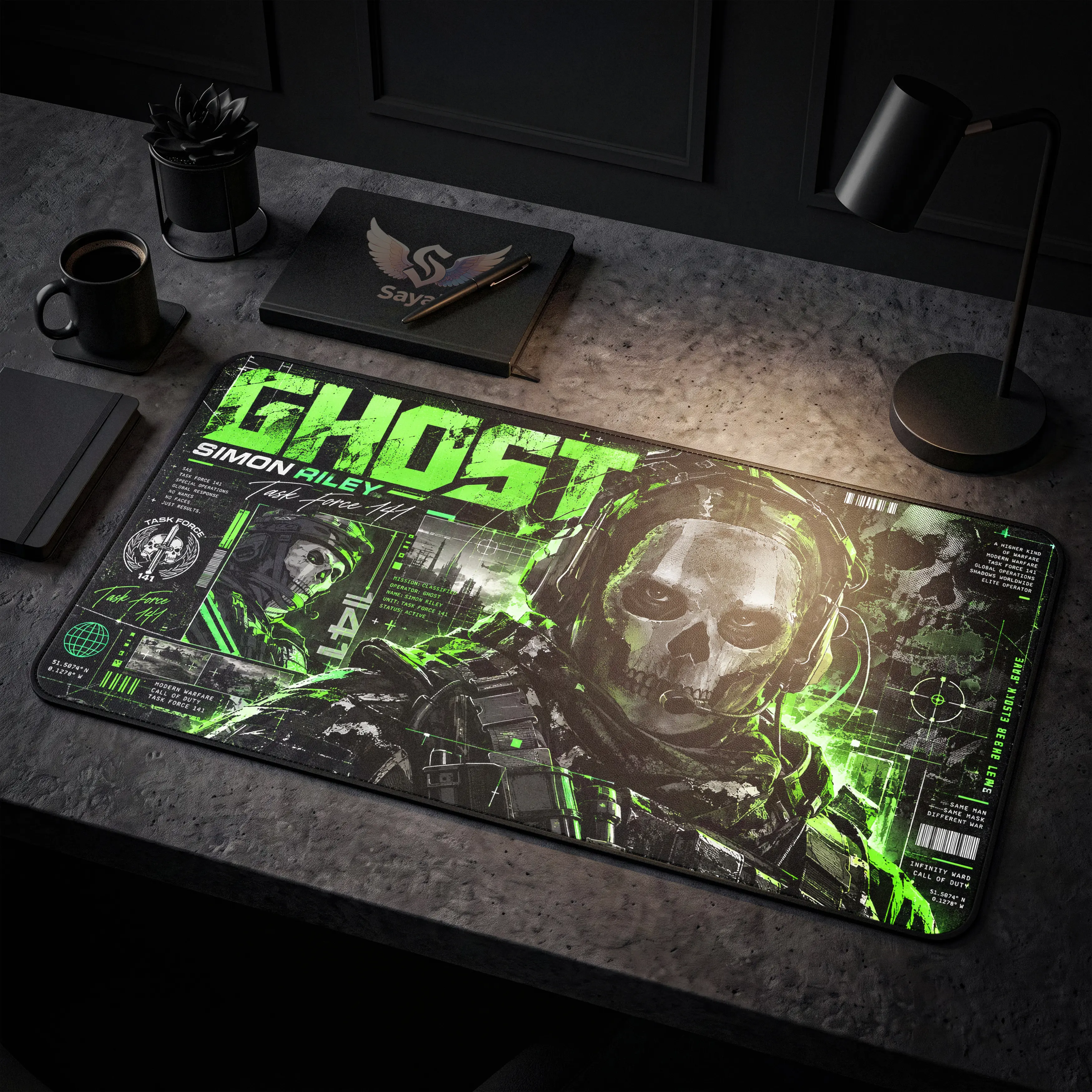 Call Of Duty Modern Warfare Ghost Simon Task Force 141 Gaming Mouse Pad 40x80cm Desk Mat Large Extended Waterproof Mousepad Stitched Edges Non Slip Rubber Base Green Edition