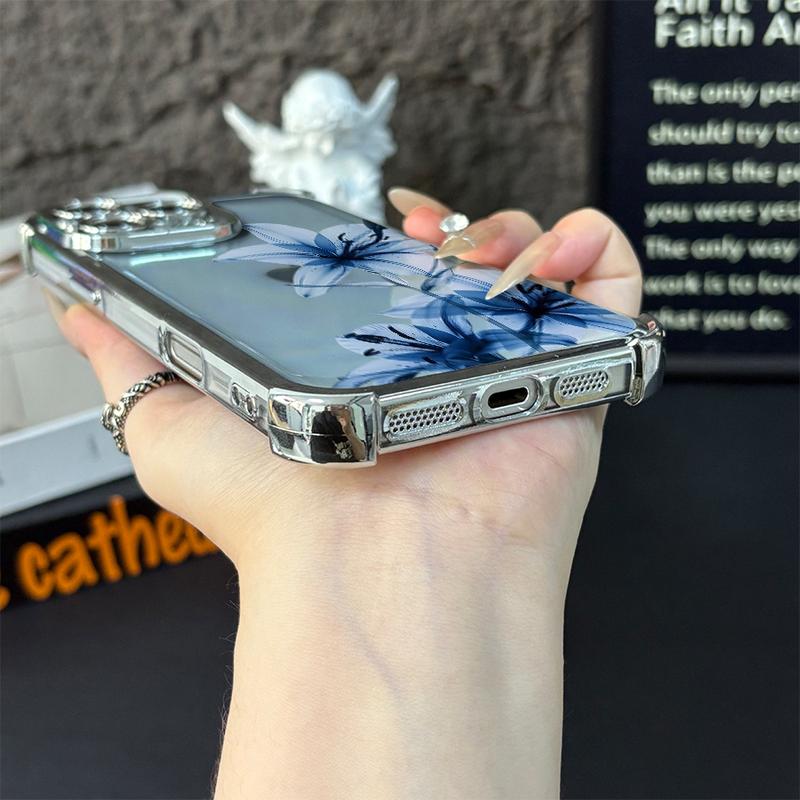 Blue Lily Whisper for Phone Phone Case for iPhone 17/16/15/14/13/12/11/xs/xs max/xr/Samsung/S22/S23/S24/S25PLUS  FE ULTRA  EDGEElegant White Floral Soft TPU Shockproof Protective Cover Gift