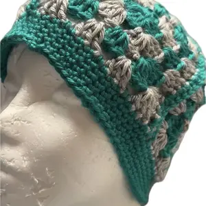 Granny Square Beanie - Teal & Gray Crochet Hat for teens and adults- Cozy Winter Accessory As seen crocheted live on TikTok Crochet A Long on 2-15-26