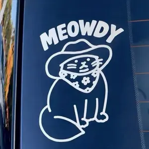 Funny Meowdy Cat Decal Sticker Cute Cowboy Cat Car Laptop Vinyl