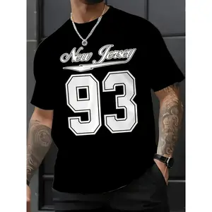 Graphic Print Casual T-Shirt New Jersey Graphic Print Men's Casual T-Shirt Crew Neck Short Sleeve Polyester Blend Machine Washable Perfect for Summer Sports Leisure