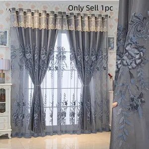 American Style Embroidered Blackout Bedroom Curtain, Modern Minimalist Double Layer Design, Heat Insulation Sun Protection, Home Decoration Curtain