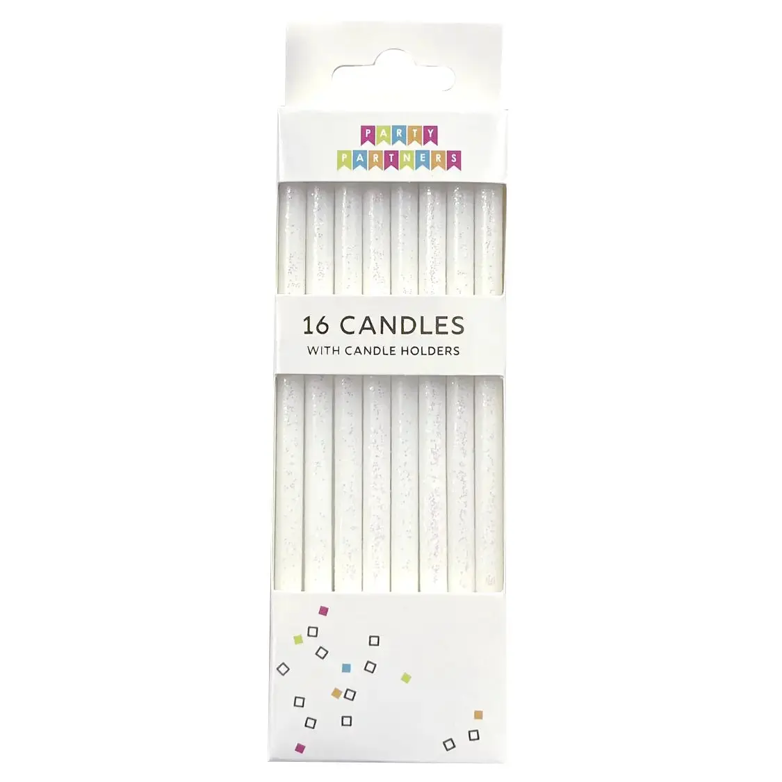 Tall White Glitter Birthday Candles (16 Count) | Elegant Birthday Cake Candles