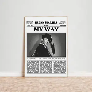 Frank Sinatra Retro Newspaper Print, My Way Poster, My Way Print, Frank Sinatra unframed Poster, My Way Album Cover Wall Art Home Decor, Music Lovers Gift