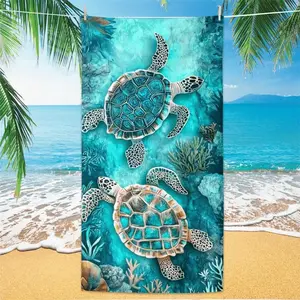 1pc of Beach towel microbre Colorful Sea Turtle Beach Towel: Tropical Design for Summer Fun at the Shore Stylish & Absorbent for Summer Large quick-drying hand towel