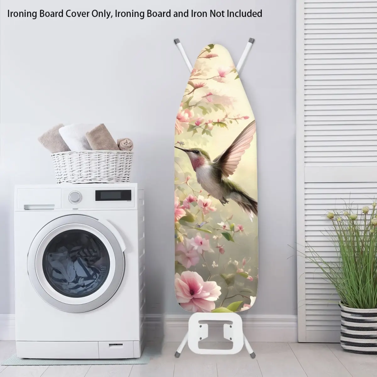 Hummingbird Floral Ironing Board Cover Only, Durable Heat-Resistant Pad Cover for Standard Size Ironing Boards, Home Laundry Room Decor Accessory cotton