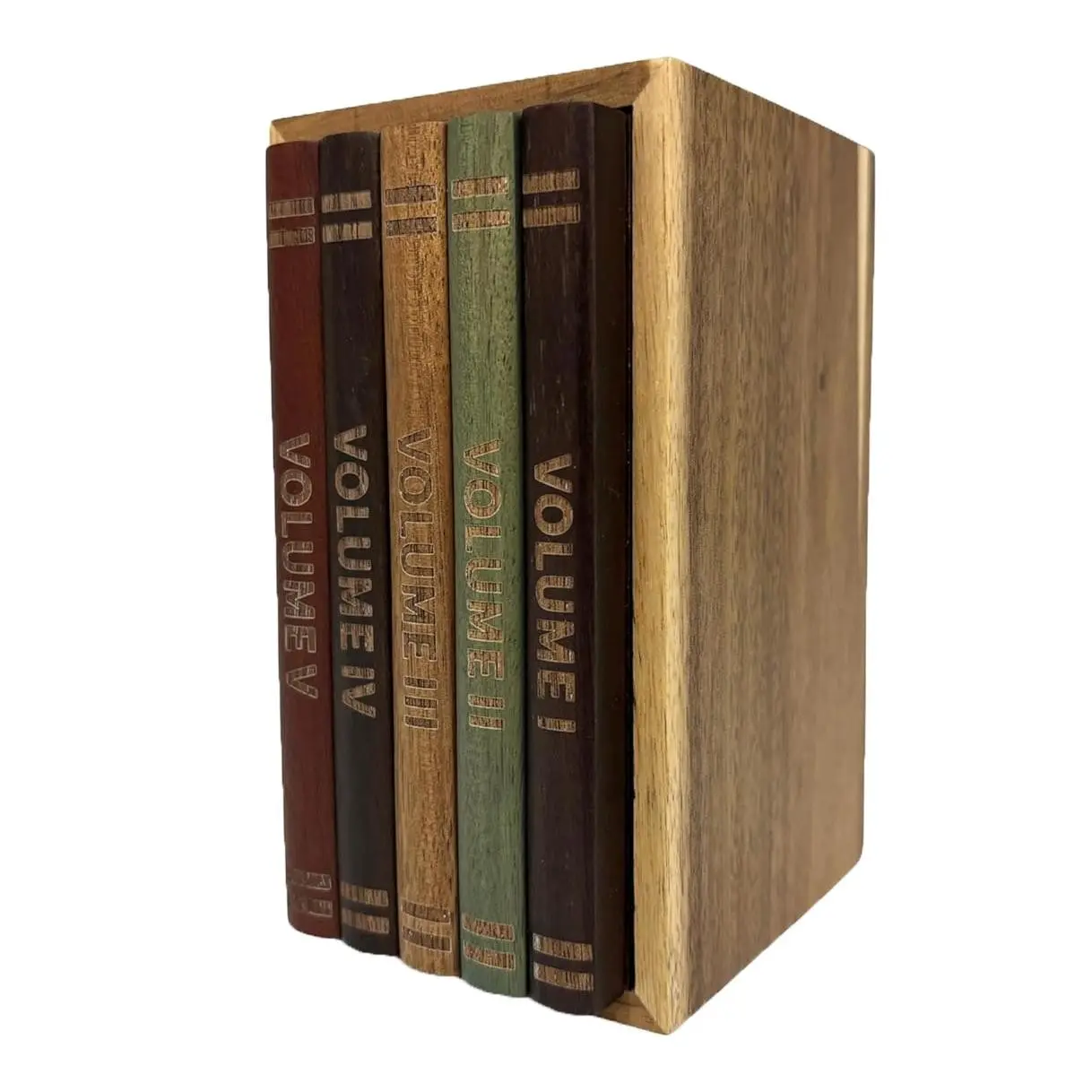 Five-Piece Book-Shaped Coasters, Coasters for Drinks, Wood Coaster Set, Tableware, 100% Moonwood, Wooden Base, Coffee Tea Cocktail Display, Eye-Catching Aesthetic Desk Decor, Perfect Gift for Book Lovers