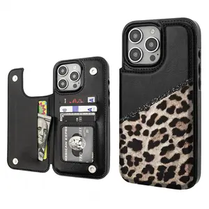 Leopard Print Aesthetics Pattern Phone Cases Compatible For With iphone 17 16 15 14 13 12 AIR PRO PLUS MAX PU Black Durable Flip High quality Leather Credit Card Bag Holder Mother Gift Wallet Shockproof Anti-Drop Full Protection Phone Cases Shell Cover