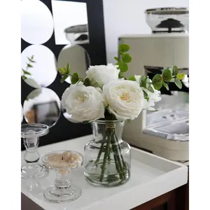 Artificial Flowers with White Roses in Vase - Fix Lifelike Fake Flowers for Dining Table Centerpiece Decor Decorative Fruit Plants Ornaments