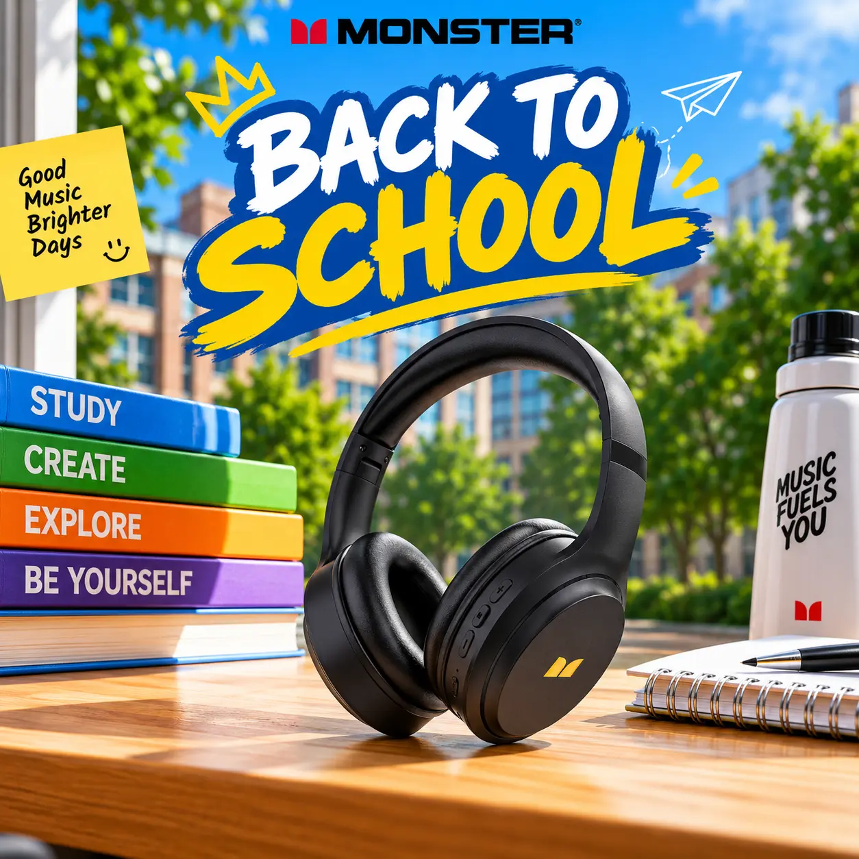 MONSTER Noise Cancelling Headphones, Bluetooth 6.0Wireless Over-Ear Headphones, Long Playtime, Deep Bass HiFi Sound, Comfortable Foldable Design, Built-in Mic, Compatible with iPhone, Android, Laptop & PC for Home Office Calls-TikTokShopBackToSchool