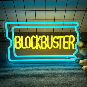 1pc Blockbuster Video Neon Sign, Dimmable LED Movie Blockbuster-inspired Home Theater Neon Light Neon Accent Lights Throwback Decor Retro Home Cinema Classic Decor with USB Powered Lamp Wall Night Light(16.1x9 in)