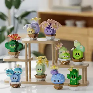 DIY Cactus Flower Creative Building Block Desktop Ornament Model, Abs Material, 3D Flower Craft Kit Home Office Desk Decor Gift DIY Kits