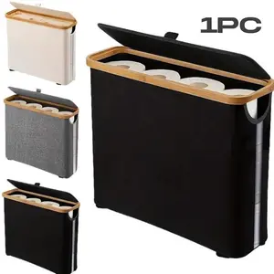 Foldable Paper Holder with Lid, Large Capacity Bathroom Storage Box, Durable Composite Wood Frame, Fabric Surface, Three Color Options, Tissue Holder