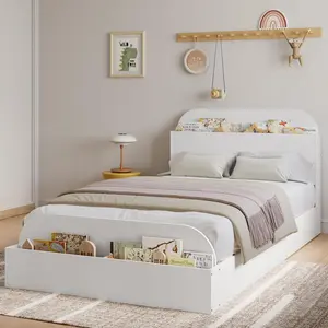 Twin Bed Frame with Headboard & Footboard – Low Platform Kids Bed, Wooden Twin-Floor Design, Noise-Free, No Box Spring Needed, White
