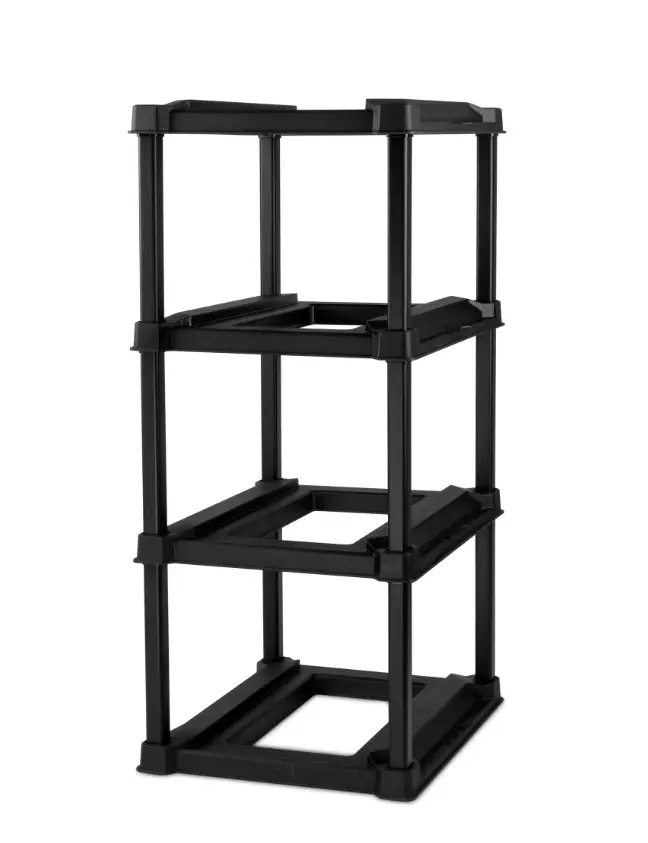 Black 4-Tier Storage Rack for Organizing Items in Home or Office Spaces