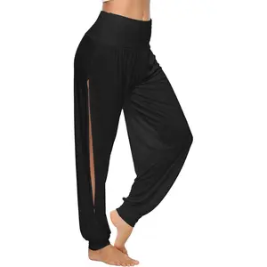 Womens Harem Yoga Pants Side Slit Sport Workout Sweatpants