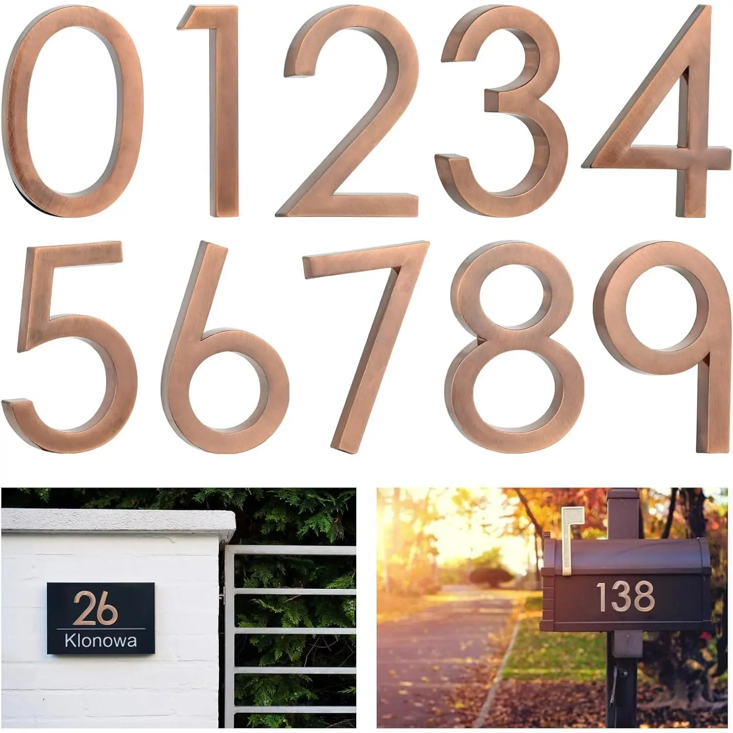 10-Pack 2.36" ABS Sturdy Bronze Self-Adhesive 3D Raised Mailbox Number Signs, Chrome-Plated Door Address Stickers for Office Room Decor & Home Decor Products