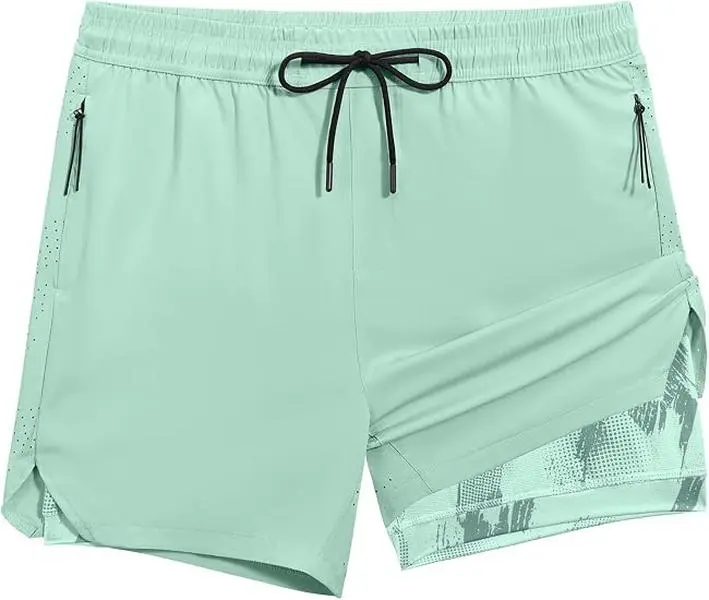 Mens Running Shorts with Compression Liner 5" Workout Gym Quick Dry 2 in 1, Anti-Chafe, Breathable, Stretch, Towel Loop, Zipper Pockets for Sports Tennis Pickleball Soccer Exercise Active