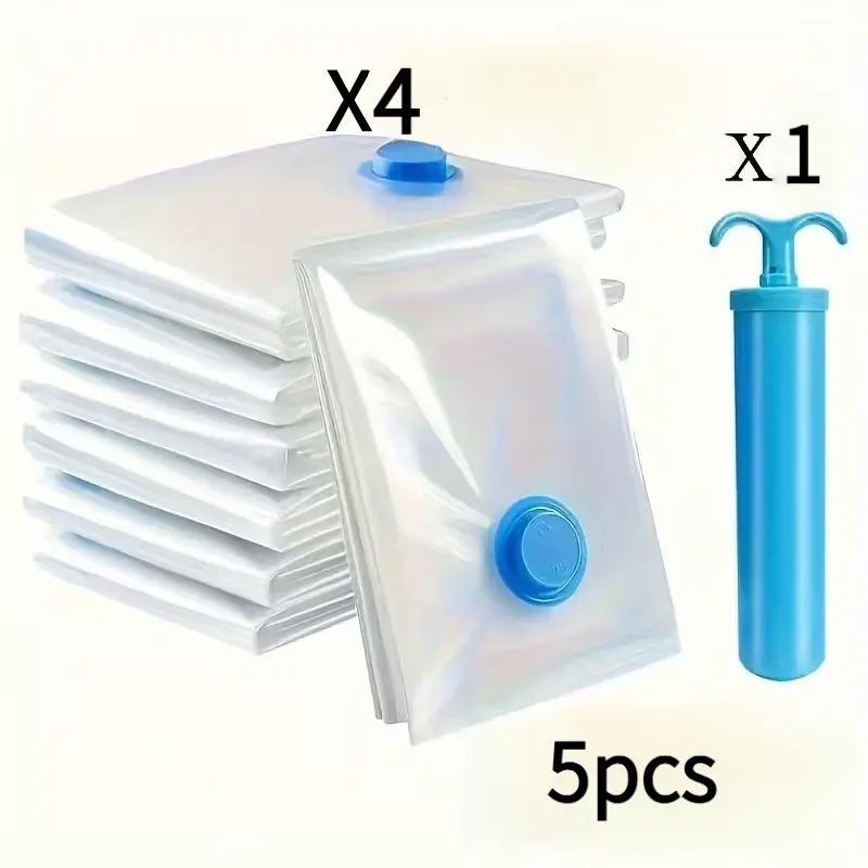 5 Piece Large Vacuum Storage Bags Set 15.75x23.62 Inch with Manual Pump Space Saving Sealed Compression Dust Moisture Proof for Clothes Bedding Dorm Closet Moving Ideal